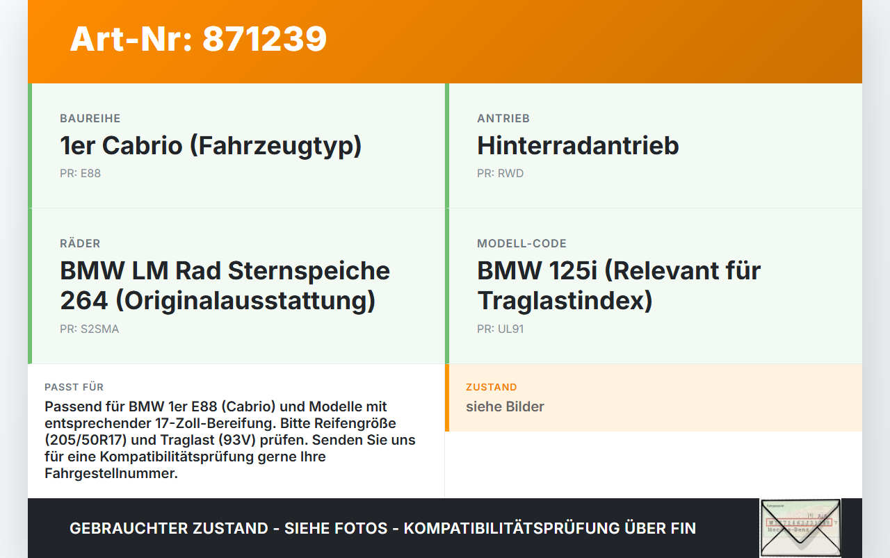 BMW 1er E88 125I 07-11 1x Reifen Winterreifen Dunlop 205/50R17 93V 6.4mm BMW 1er E88 125I 07-11 26.10.2007 gebraucht Vorschau 3
