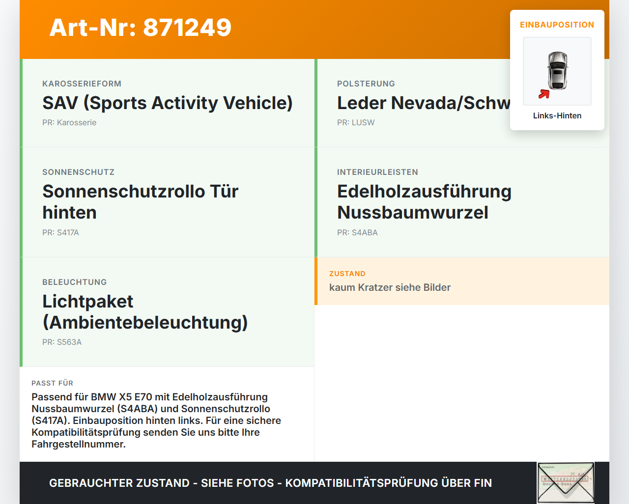 BMW X5 E70 07-10 Türleiste Links Hinten Innen 475 BMW X5 E70 07-10 09.05.2008 7228029 51357228029 gebraucht Vorschau 3