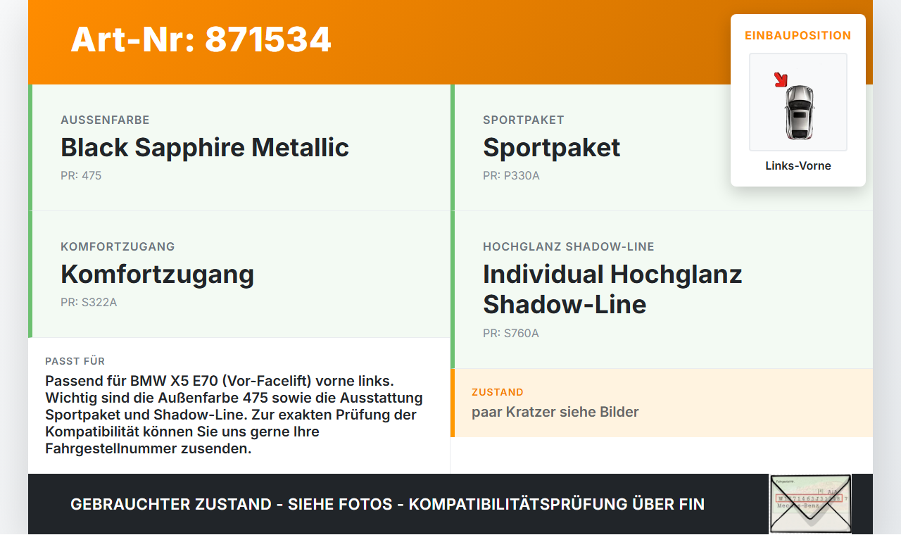 BMW X5 E70 07-10 Leiste Blende Verkleidung Links Vorne 475 BMW X5 E70 07-10 09.05.2008 7207217 51337207217 gebraucht Vorschau 3