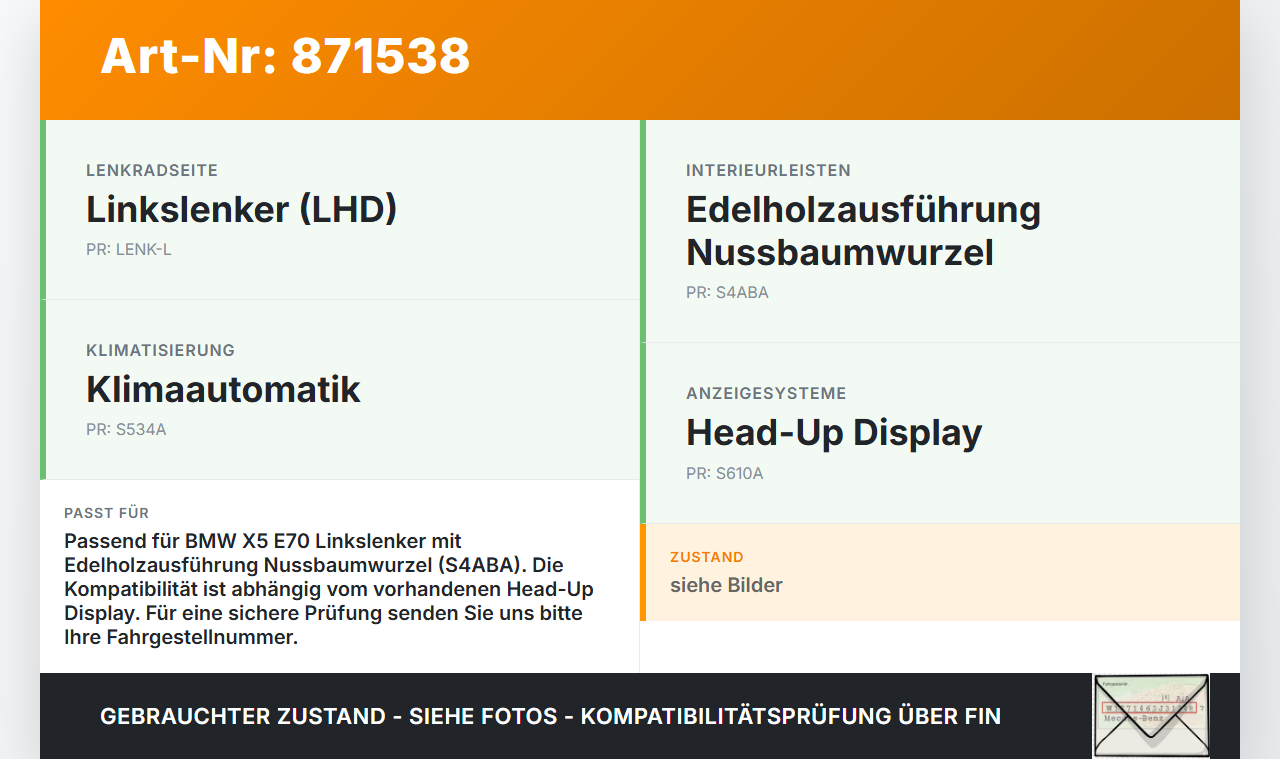 BMW X5 E70 07-10 Blende für Armaturenbrett Abdeckung Holzdekor Walnut BMW X5 E70 07-10 09.05.2008 6956842... Vorschau 3