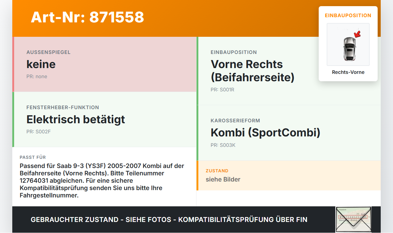 Saab 9-3 93 YS3F 05-07 Kombi Fensterheberschalter Schalter Rechts Vorne Saab 9-3 93 YS3F 05-07 24.08.2006 12764031... Vorschau 3