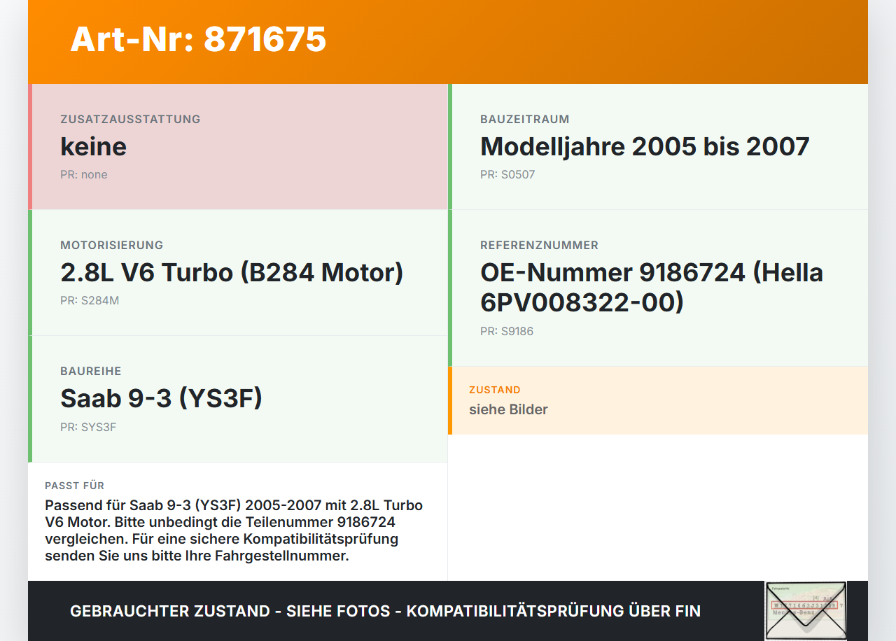 Saab 9-3 93 YS3F 05-07 Turbo 2,8 202KW Gaswertgeber Gaspedal Saab 9-3 93 YS3F 05-07 24.08.2006 9186724 6PV008322-00... Vorschau 3
