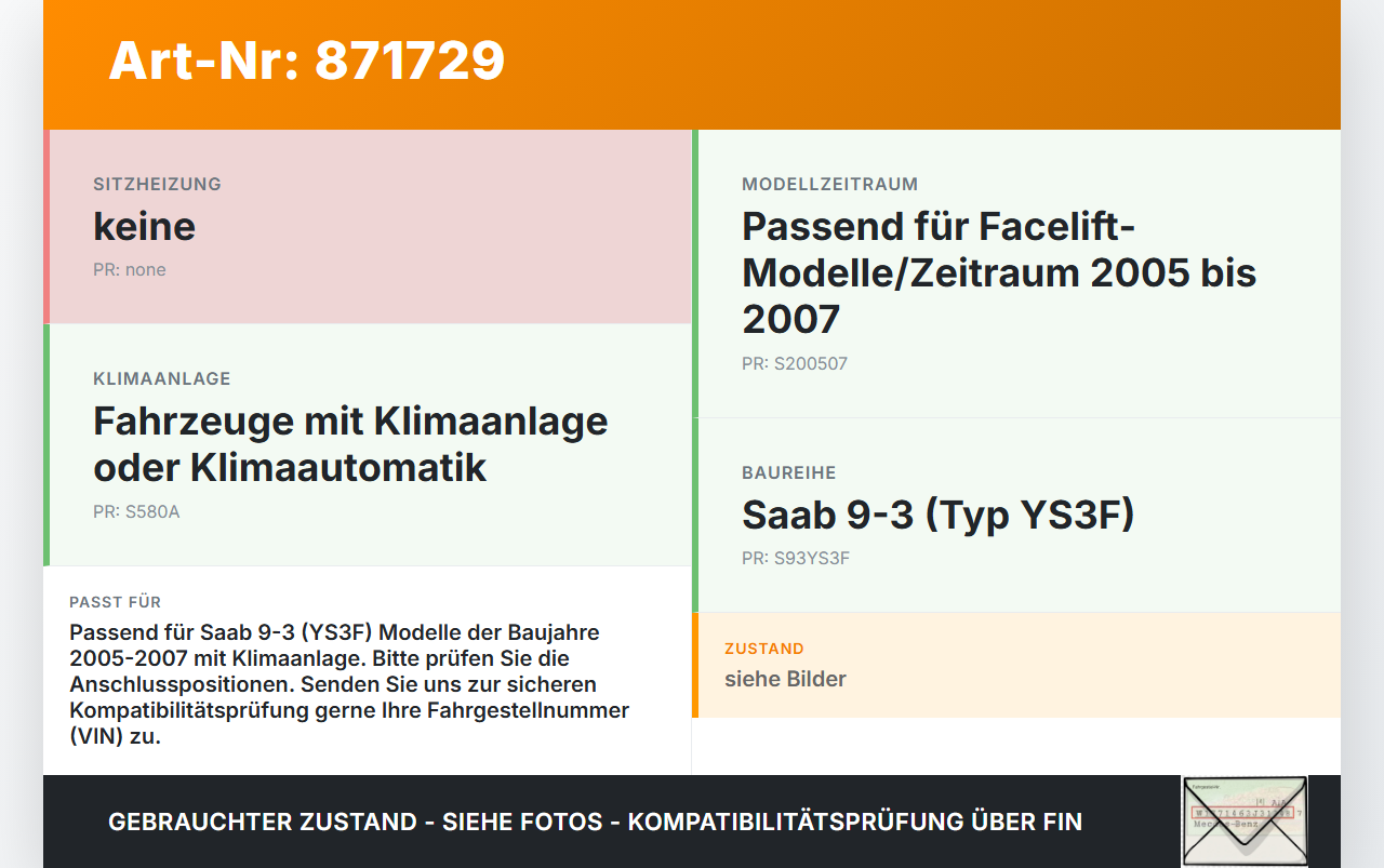 Saab 9-3 93 YS3F 05-07 Kondensator Klimakühler AC Saab 9-3 93 YS3F 05-07 24.08.2006 gebraucht Vorschau 3