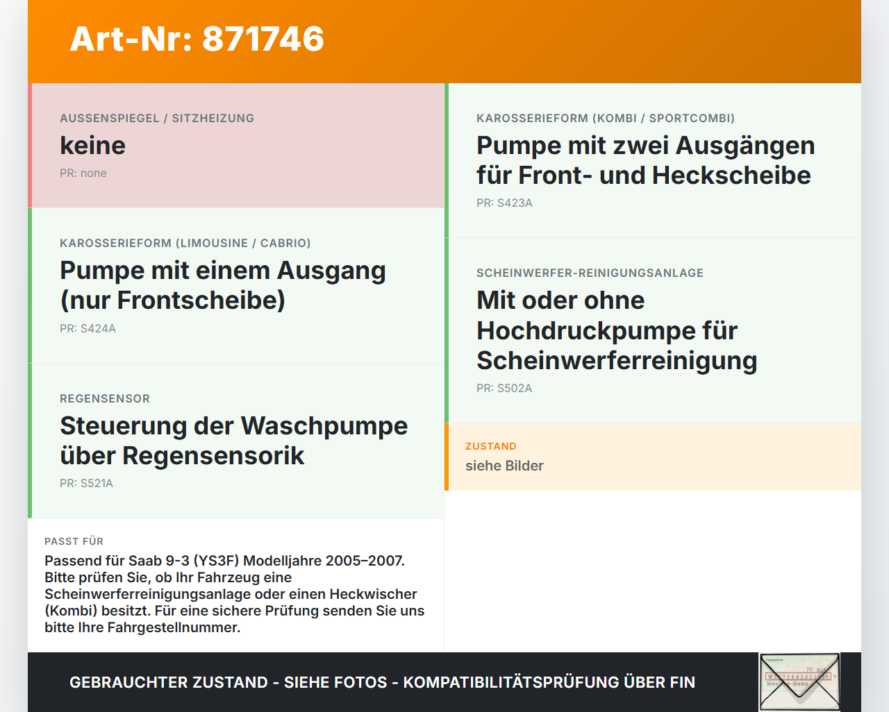 Saab 9-3 93 YS3F 05-07 Waschwasserpumpe Waschpumpe Saab 9-3 93 YS3F 05-07 24.08.2006 gebraucht Vorschau 3