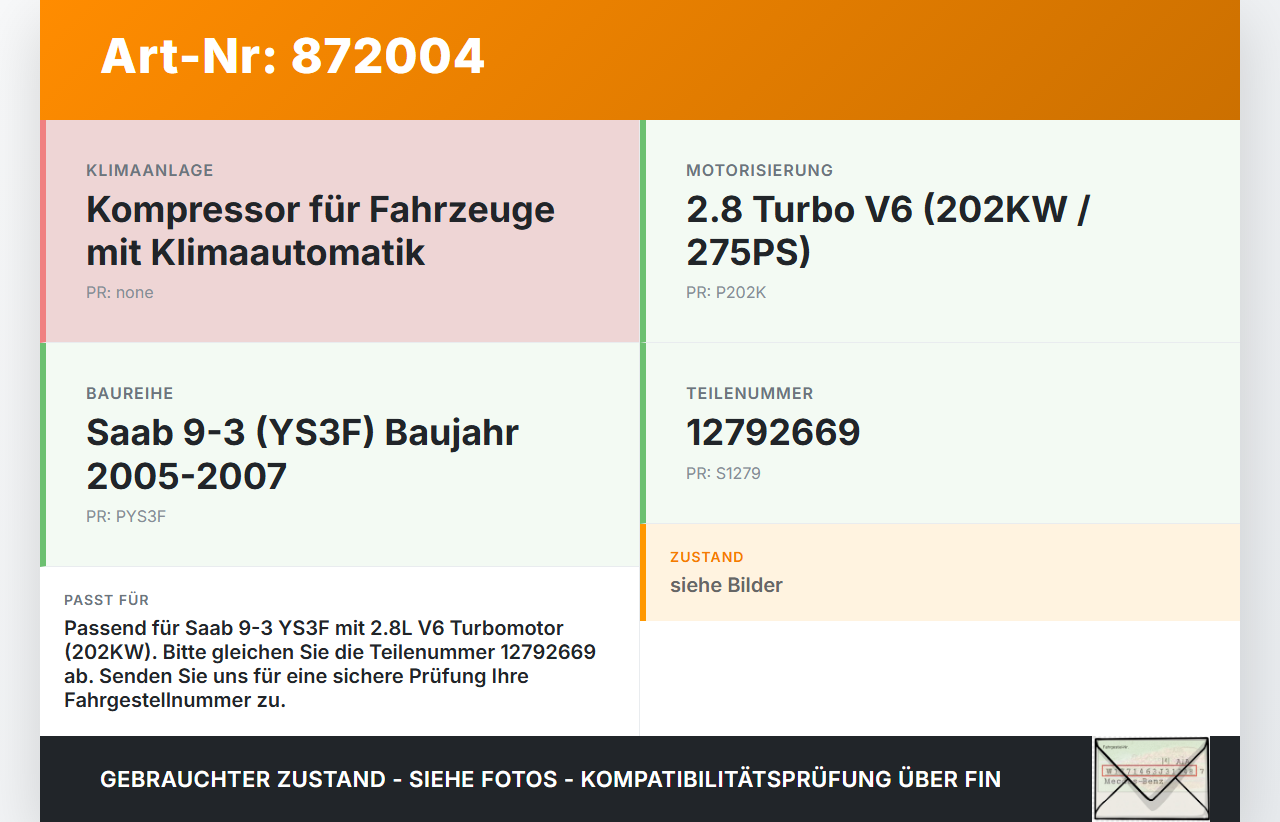 Saab 9-3 93 YS3F 05-07 Turbo 2,8 202KW Klimakompressor Klima Kompressor Saab 9-3 93 YS3F 05-07 24.08.2006 12792669... Vorschau 3