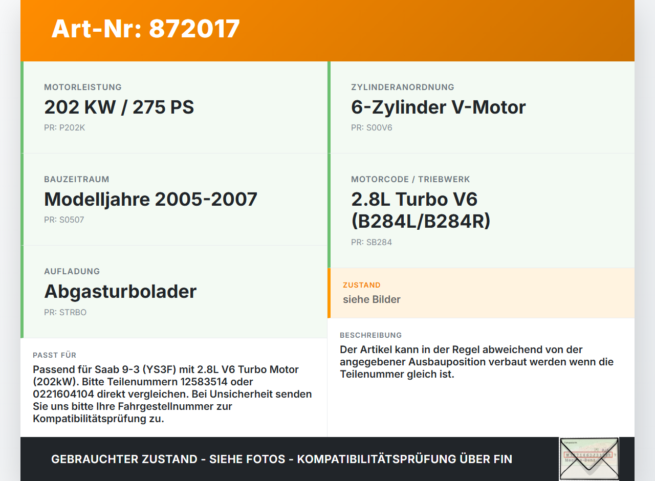 Saab 9-3 93 YS3F 05-07 Turbo 2,8 202KW Zündspule Zyl.3 Saab 9-3 93 YS3F 05-07 24.08.2006 12583514 0221604104 gebraucht Vorschau 3