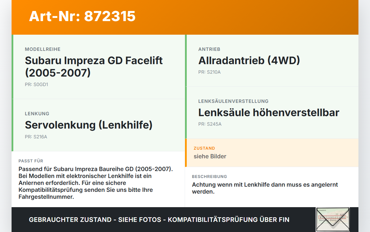 Subaru Impreza GD 05-07 Höhenverstellung für Lenksäule Subaru Impreza GD 05-07 30.05.2007 gebraucht Vorschau 3