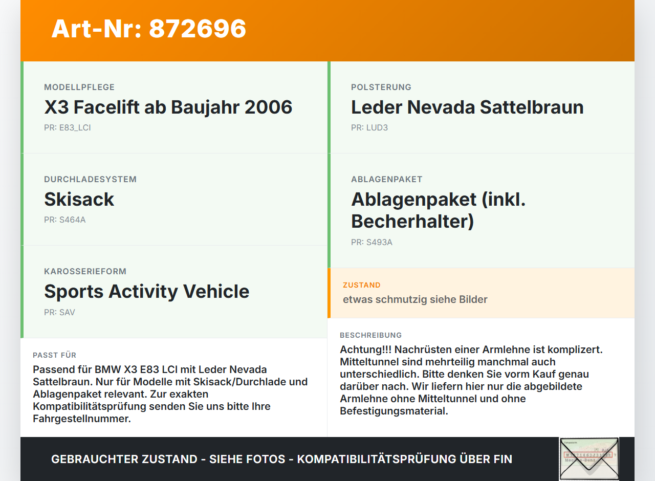 BMW X3 E83 18d LCI 08-11 Armlehne Mittelarmlehne Auflage mit Becherhalter für Rücksitzbank BMW X3 E83 18d LCI 08-11... Vorschau 3