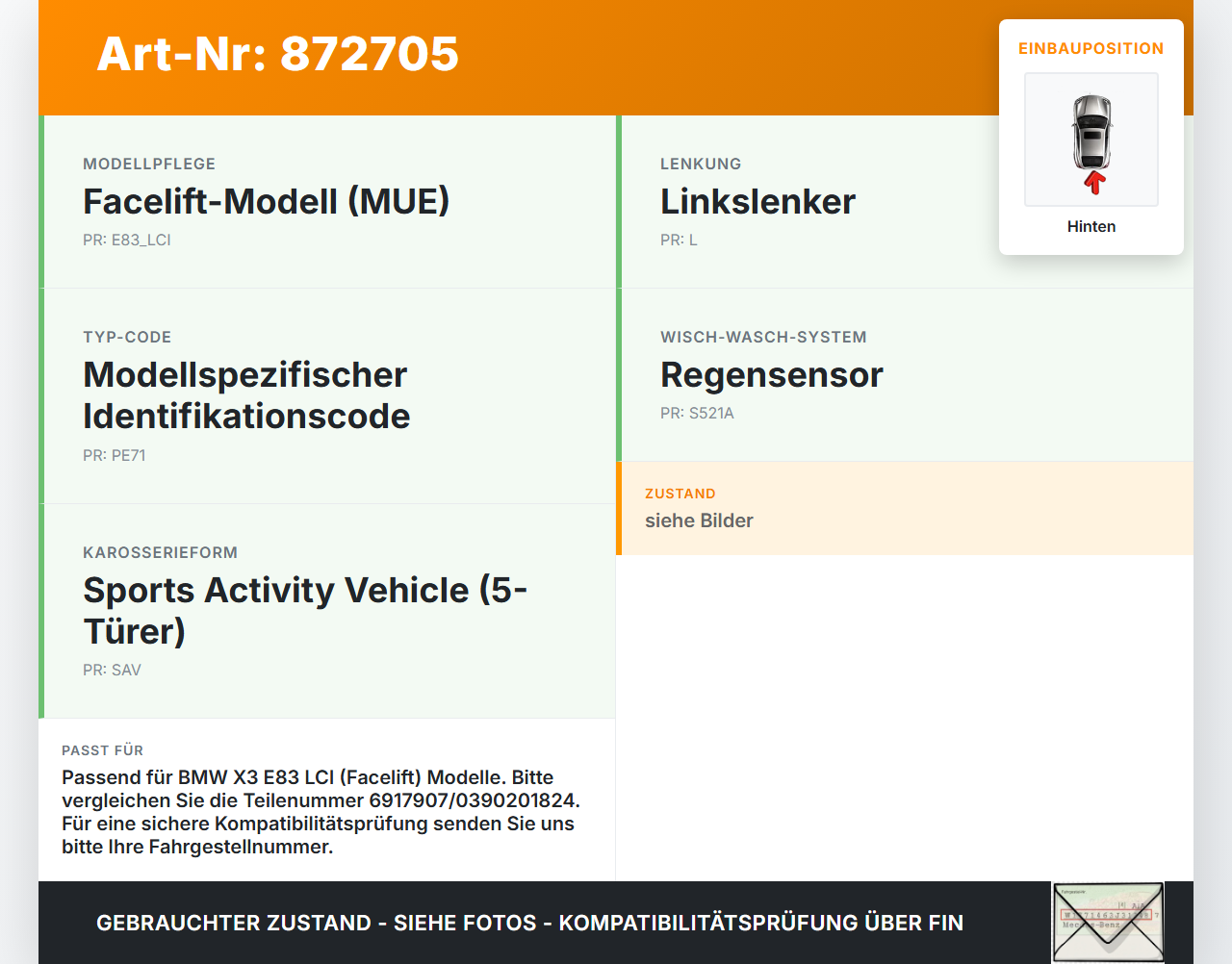BMW X3 E83 18d LCI 08-11 Wischermotor Hinten Heckwischermotor BMW X3 E83 18d LCI 08-11 03.12.2009 67636917907... Vorschau 3