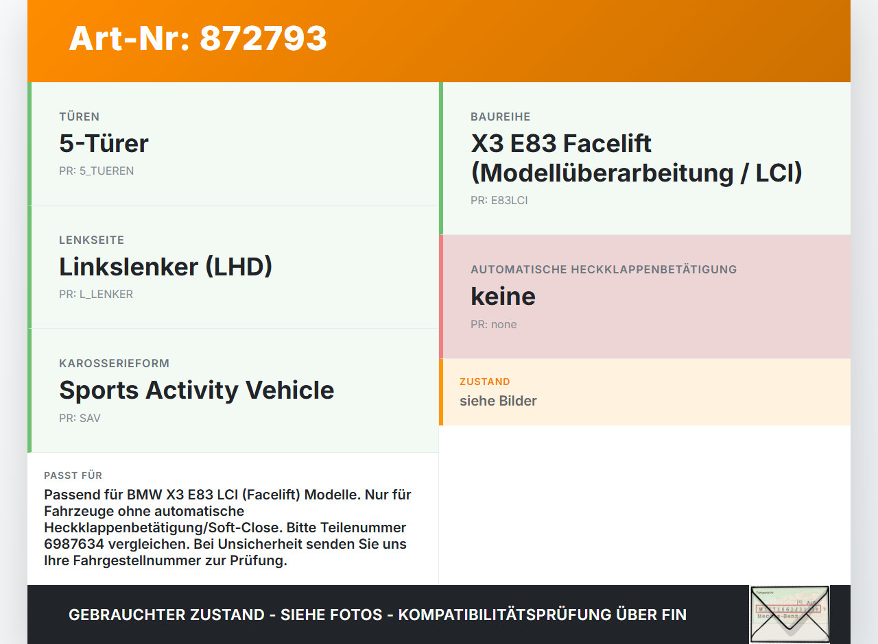 BMW X3 E83 18d LCI 08-11 ZV Stellmotor für Heckklappe Heckklappenschloss BMW X3 E83 18d LCI 08-11 03.12.2009... Vorschau 3