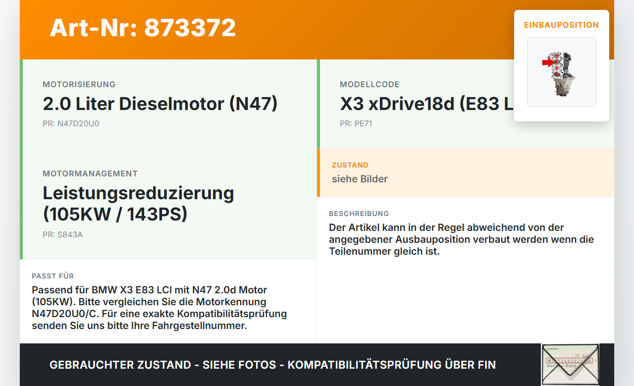 BMW X3 E83 18d LCI 08-11 2,0d 105KW N47 N47D20C Kolben mit Pleuel Pos C BMW X3 E83 18d LCI 08-11 03.12.2009 gebraucht Vorschau 3