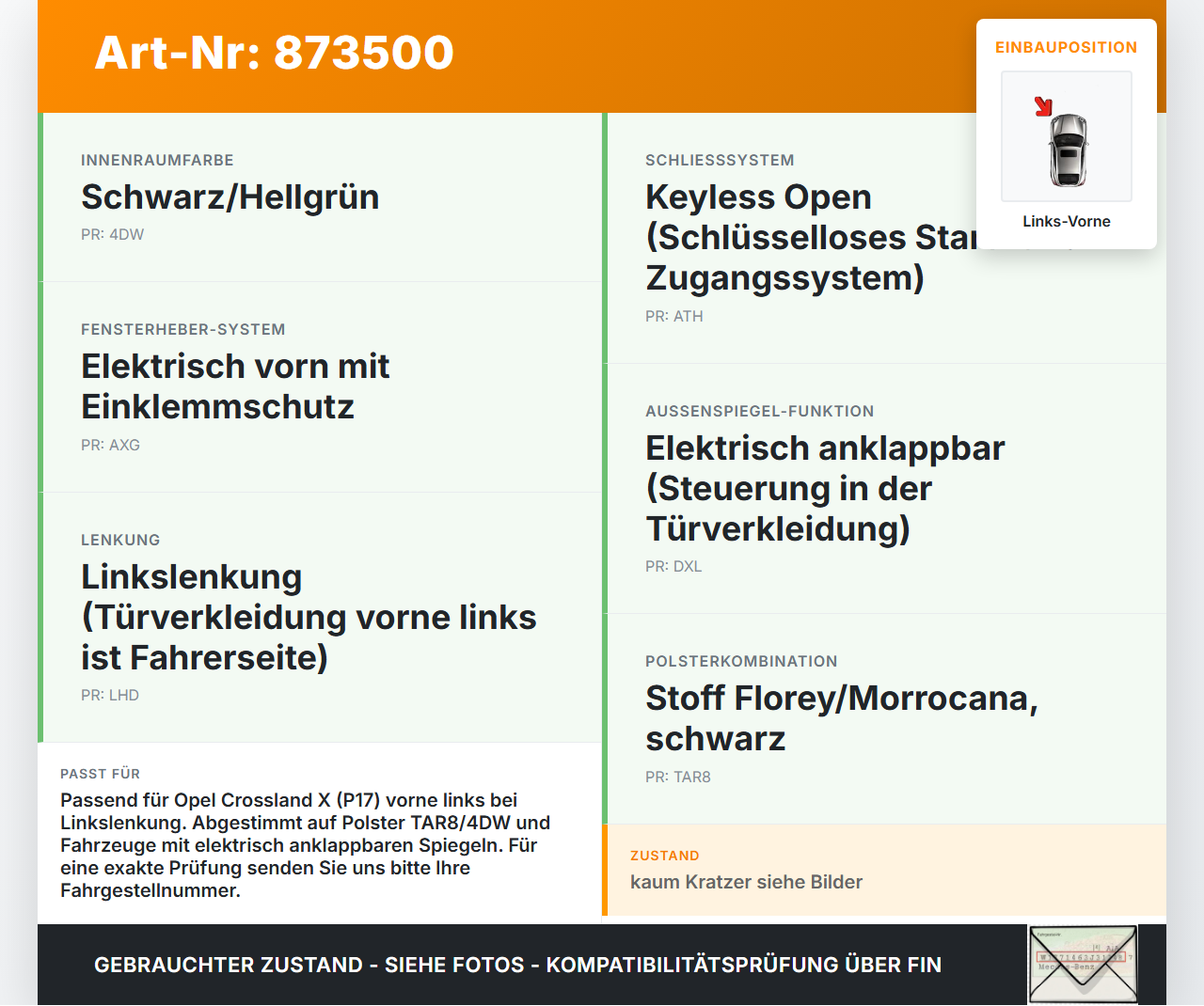 Opel Crossland X P17 17-20 Türverkleidung Türpappe Links Vorne Opel Crossland X P17 17-20 21.02.2018 gebraucht Vorschau 3