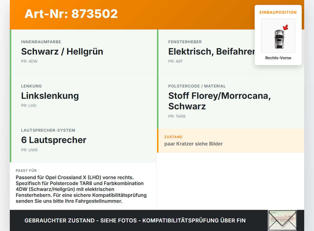Opel Crossland X P17 17-20 Türverkleidung Türpappe Rechts Vorne Opel Crossland X P17 17-20 21.02.2018 gebraucht Vorschau 3