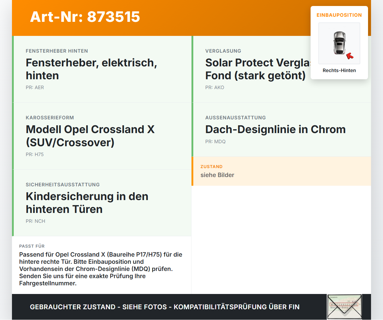 Opel Crossland X P17 17-20 Dichtung für Rahmen Tür Rechts Hinten Opel Crossland X P17 17-20 21.02.2018 gebraucht Vorschau 3