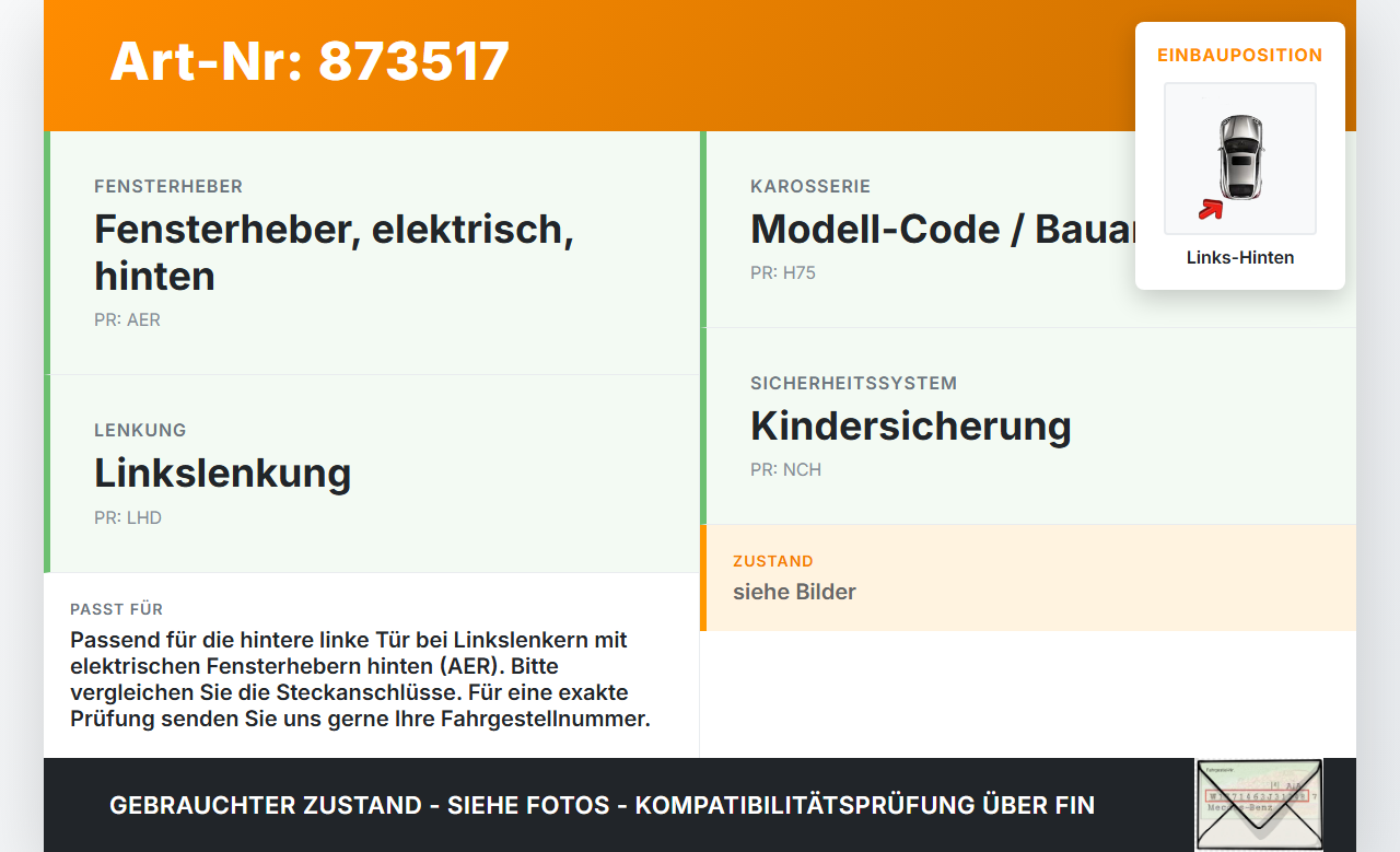 Opel Crossland X P17 17-20 Fensterhebermotor mit Fensterheber Links Hinten Opel Crossland X P17 17-20 21.02.2018... Vorschau 3