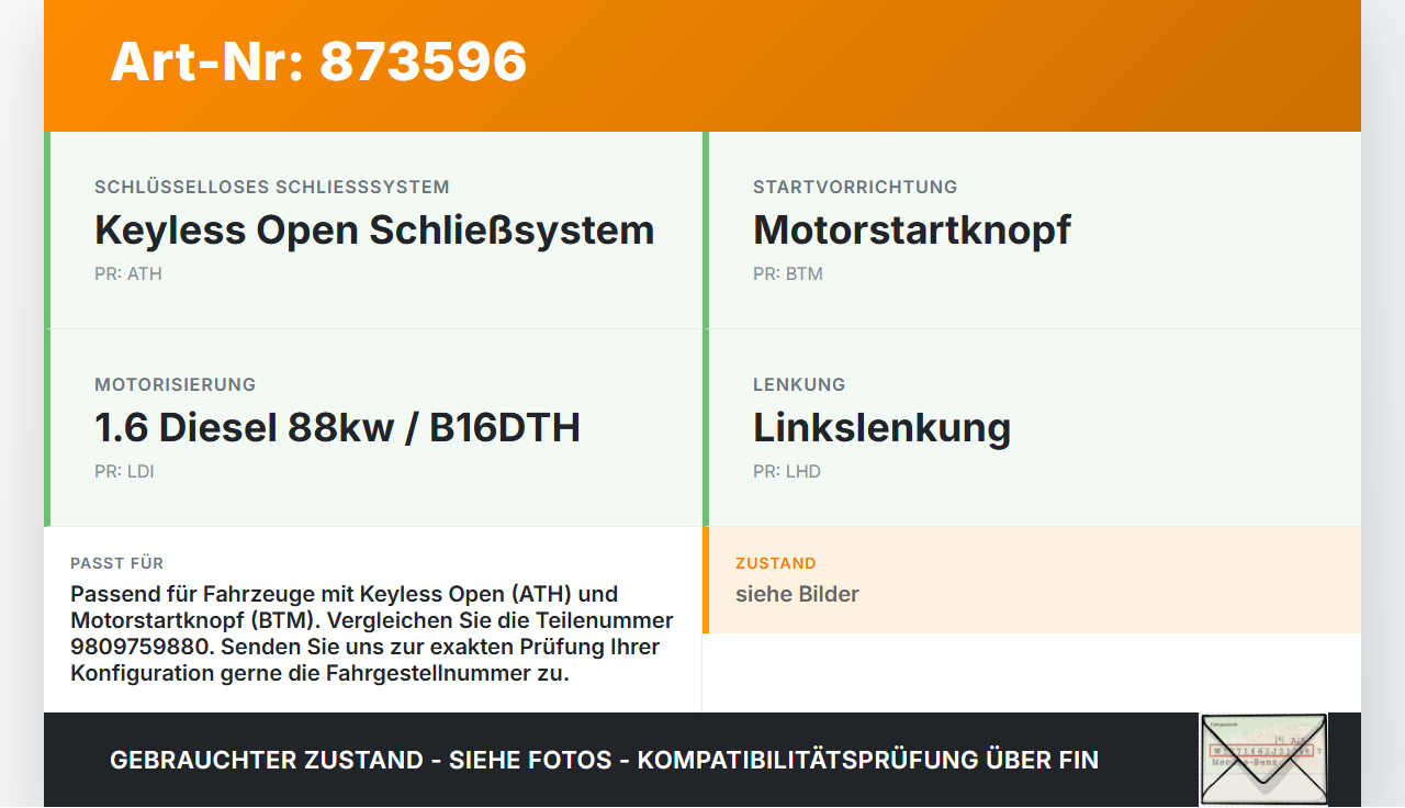 Opel Crossland X P17 17-20 TD 1,6 88KW Sensor Lesegerät Startschalter Schlüsselleser Opel Crossland X P17 17-20... Vorschau 3