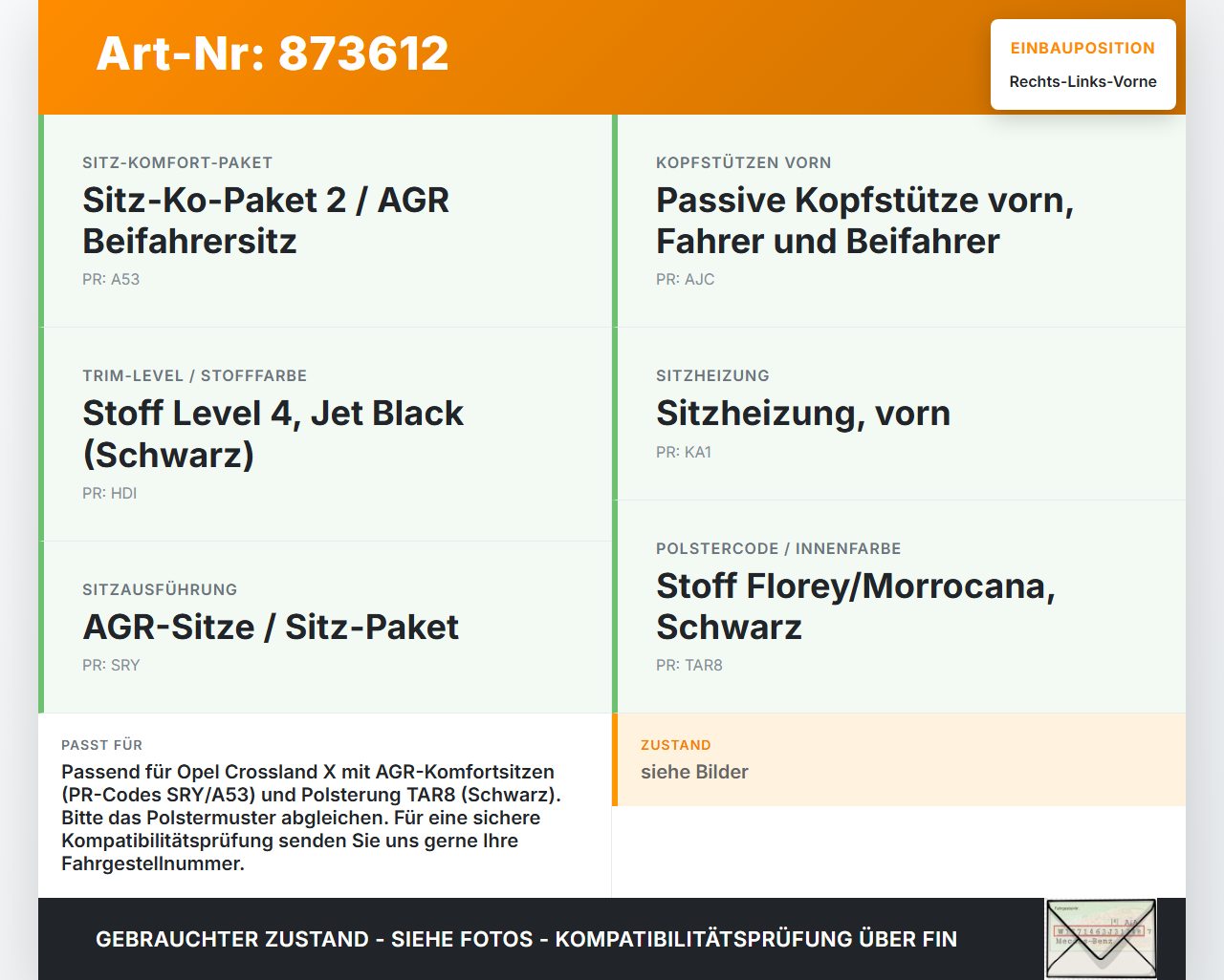 Opel Crossland X P17 17-20 Kopfstütze für Beifahrer Sitz Rechts oder Links Vorne Opel Crossland X P17 17-20... Vorschau 3