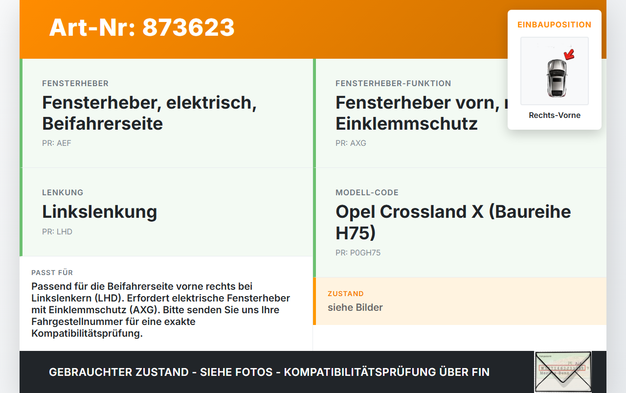 Opel Crossland X P17 17-20 Fensterhebermotor mit Fensterheber Rechts Vorne Opel Crossland X P17 17-20 21.02.2018... Vorschau 3