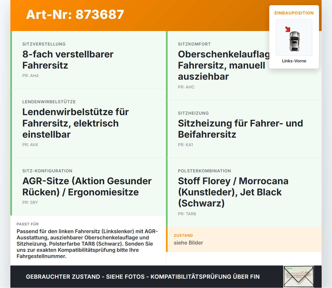 Opel Crossland X P17 17-20 Sitzbezug Sitzpolster für Fahrersitz Sitz Links Vorne beheizt Opel Crossland X P17 17-20... Vorschau 3