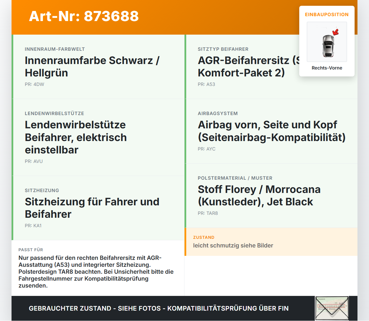 Opel Crossland X P17 17-20 Sitzbezug Rückenpolster Rechts Vorne für Beifahrer Sitz Opel Crossland X P17 17-20... Vorschau 3