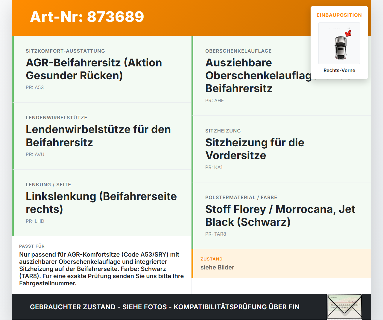 Opel Crossland X P17 17-20 Sitzbezug Sitzpolster für Beifahrersitz Rechts Vorne beheizt Opel Crossland X P17 17-20... Vorschau 3