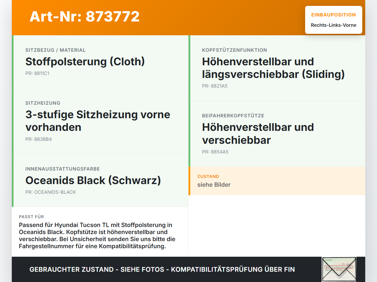 Hyundai Tucson TL 15-21 Kopfstütze für Beifahrer Sitz Rechts oder Links Vorne Hyundai Tucson TL 15-21 15.09.2016... Vorschau 3