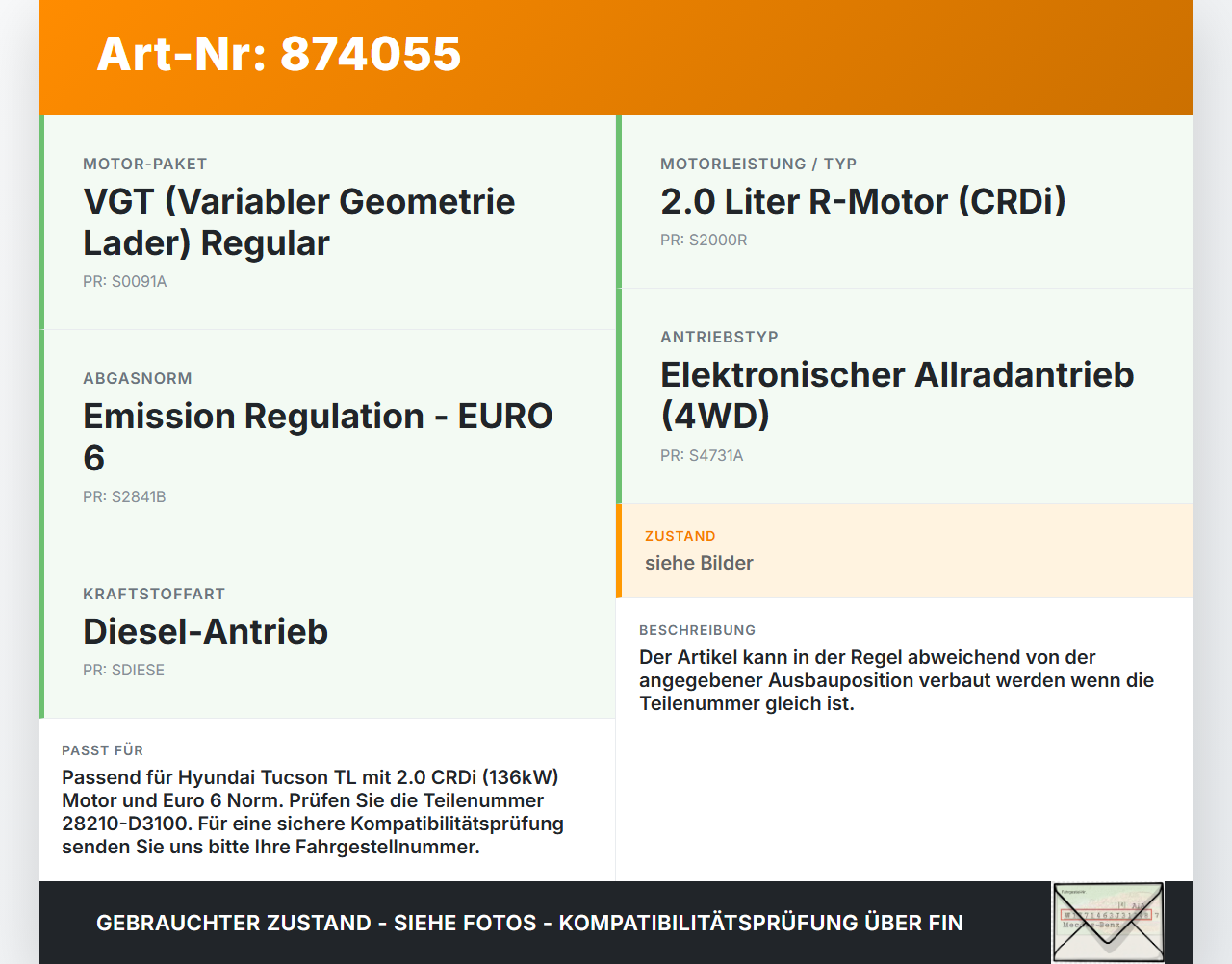 Hyundai Tucson TL 15-21 CRDI 2,0 136KW Ansaugrohr Ladeluftschlauch Luftschlauch Pos.1 Hyundai Tucson TL 15-21... Vorschau 3