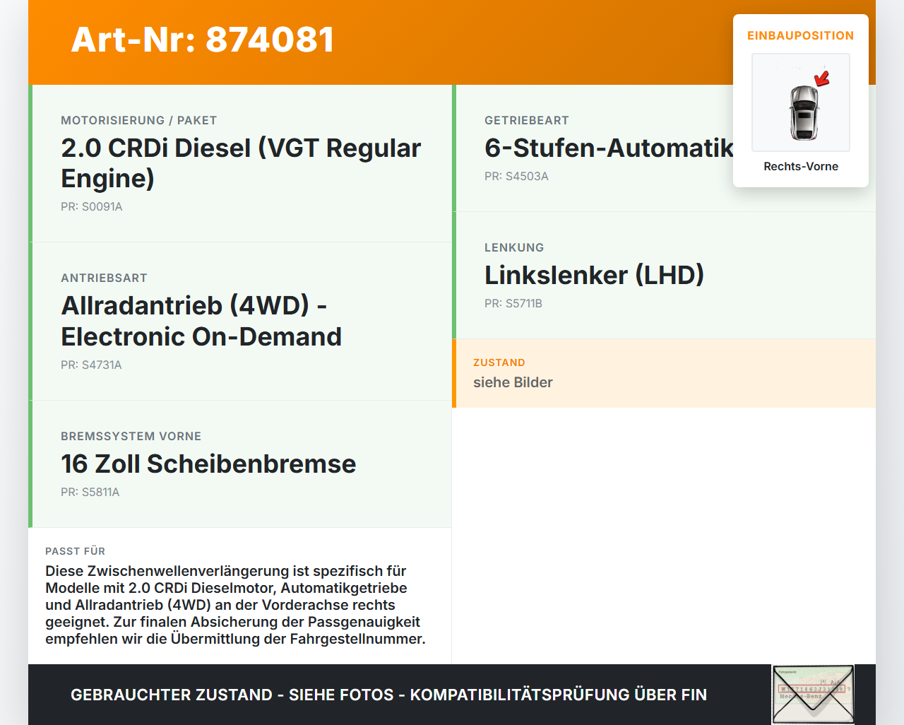 Hyundai Tucson TL 15-21 CRDI 2,0 136KW Verlängerung Zwischenwelle für Antriebswelle Rechts Vorne Hyundai Tucson TL... Vorschau 3