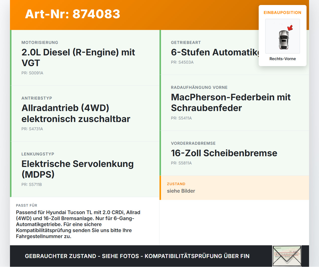Hyundai Tucson TL 15-21 CRDI 2,0 136KW Achsschenkel Radnabe Rechts Vorne Hyundai Tucson TL 15-21 15.09.2016... Vorschau 3