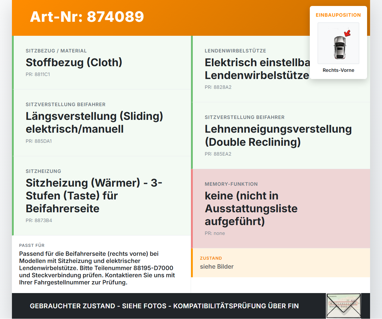 Hyundai Tucson TL 15-21 Steuergerät ECU Modul Sitz Rechts Vorne Hyundai Tucson TL 15-21 15.09.2016 88195-D7000... Vorschau 3