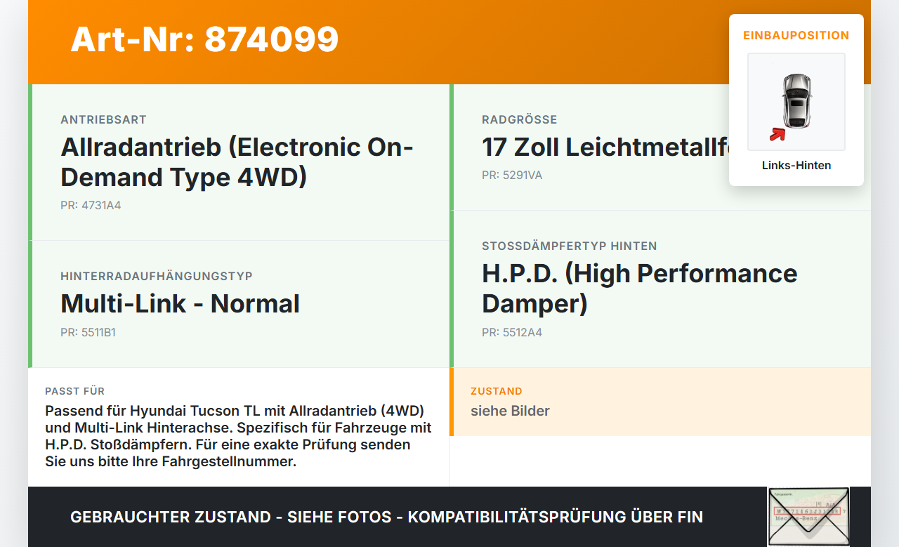 Hyundai Tucson TL 15-21 Stossdämpfer Links Hinten Hyundai Tucson TL 15-21 15.09.2016 55311D7100 55300-D7100 gebraucht Vorschau 3