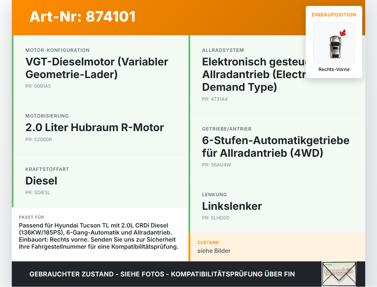 Hyundai Tucson TL 15-21 CRDI 2,0 136KW Motorlager Motorhalter Rechts Vorne Hyundai Tucson TL 15-21 15.09.2016... Vorschau 3