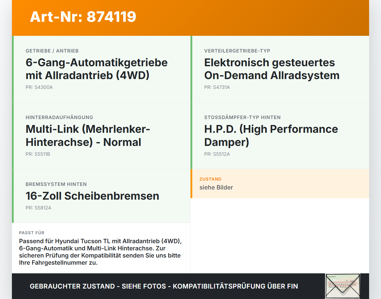 Hyundai Tucson TL 15-21 Hinterachse Achse Achsträger Hyundai Tucson TL 15-21 15.09.2016 55405D-7100 gebraucht Vorschau 3