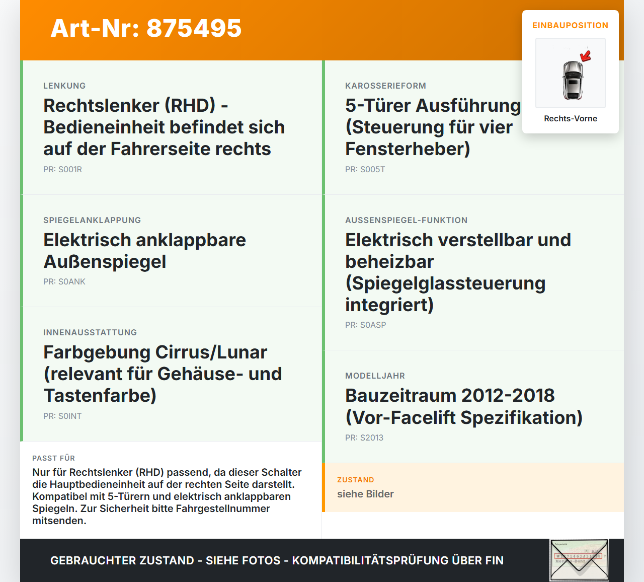Range Rover Evoque L538 11-15 Kombi Fensterheberschalter Schalter Rechts Vorne Range Rover Evoque L538 11-15... Vorschau 3