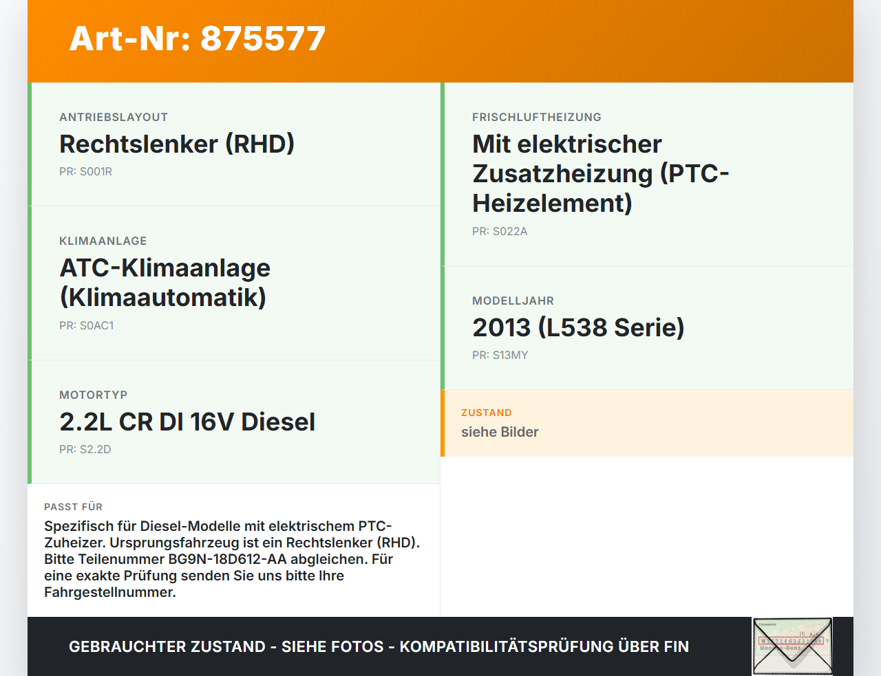 Range Rover Evoque L538 11-15 Zusatzheizung Zuheizer Heizelement Elektrisch PTC Range Rover Evoque L538 11-15... Vorschau 3