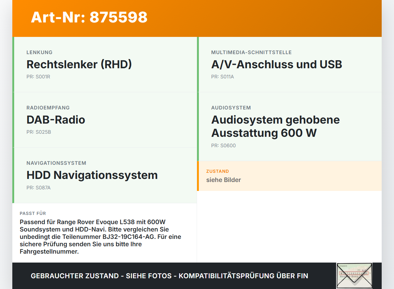Range Rover Evoque L538 11-15 Verstärker Endstufe für Soundsystem Range Rover Evoque L538 11-15 11.12.2012 LR045326... Vorschau 3