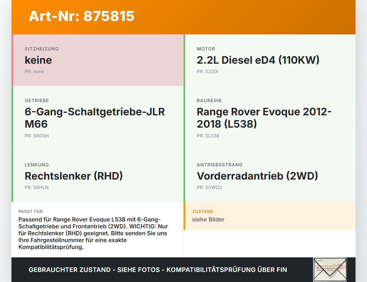 Range Rover Evoque L538 11-15 eD4 2,2 110KW Autom Schaltzug Schaltseilzug Schaltseil Range Rover Evoque L538 11-15... Vorschau 3