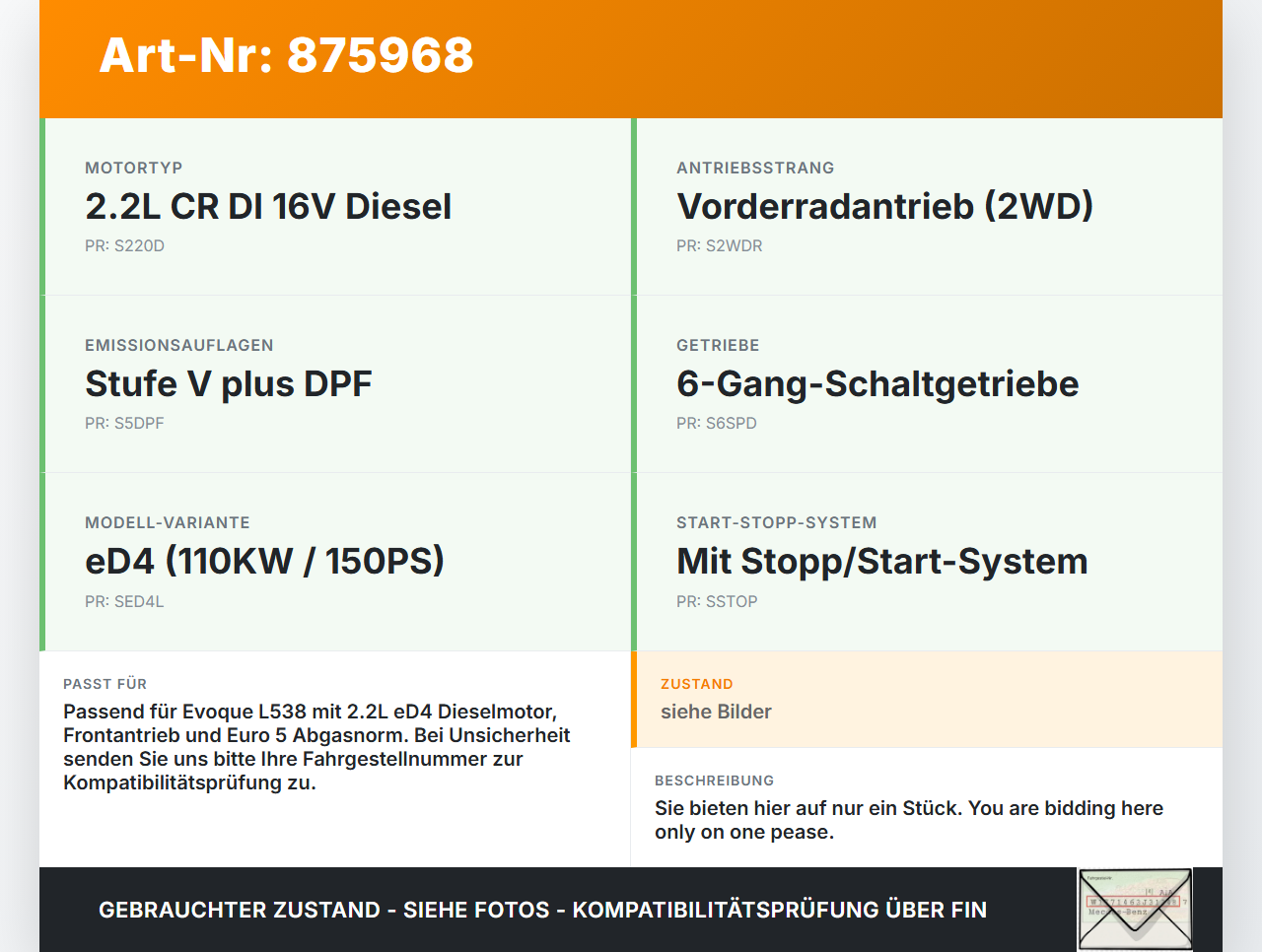 Range Rover Evoque L538 11-15 eD4 2,2 110KW Magnetventil Druckwandler Range Rover Evoque L538 11-15 11.12.2012 gebraucht Vorschau 3
