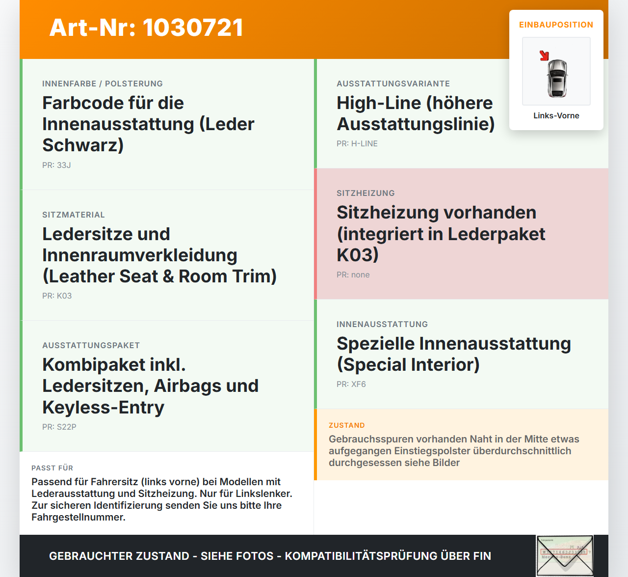 Mitsubishi ASX GAW 16-19 Sitzbezug Sitzpolster für Fahrersitz Sitz Links Vorne beheizt Mitsubishi ASX GAW 16-19... Vorschau 3