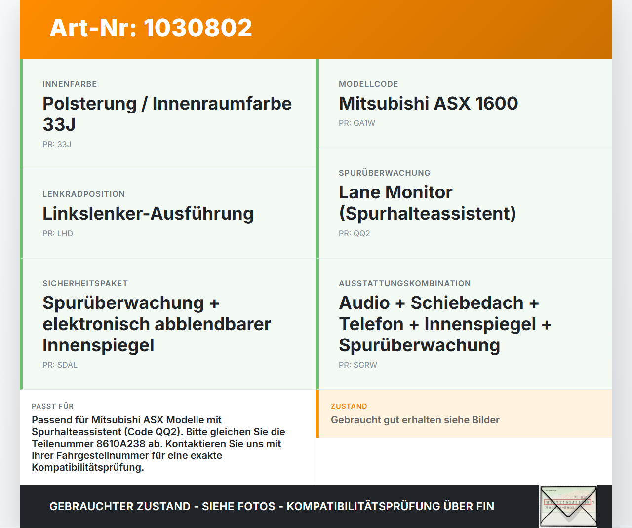 Mitsubishi ASX GAW 16-19 Schalter Spurhalteassistent Radar On Off Mitsubishi ASX GAW 16-19 15.09.2017 8610A238 gebraucht Vorschau 3