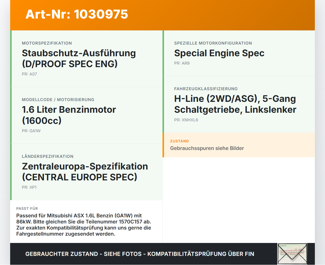 Mitsubishi ASX GAW 16-19 1,6 86KW Katalysator Kat Vorkat mit Abgaskrümmer Mitsubishi ASX GAW 16-19 15.09.2017... Vorschau 3