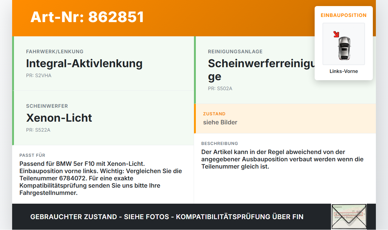 BMW F10 528i 10-13 Xenon LWR Sensor Neigung Links Vorne BMW F10 528i 10-13 07.10.2011 6870000 37146870000 6784072... Vorschau 3