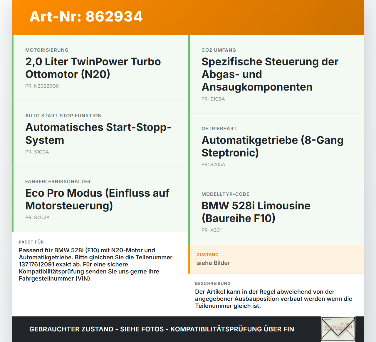 BMW F10 528i 10-13 2,0 180KW Ansaugrohr Ladeluftschlauch Luftschlauch Pos.1 BMW F10 528i 10-13 07.10.2011 7612091... Vorschau 3