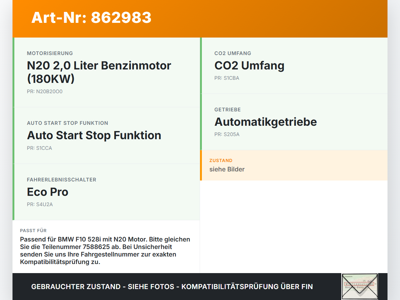 BMW F10 528i 10-13 2,0 180KW N20B20A Drosselklappe BMW F10 528i 10-13 07.10.2011 13547588625 7588625 7588625-02... Vorschau 3
