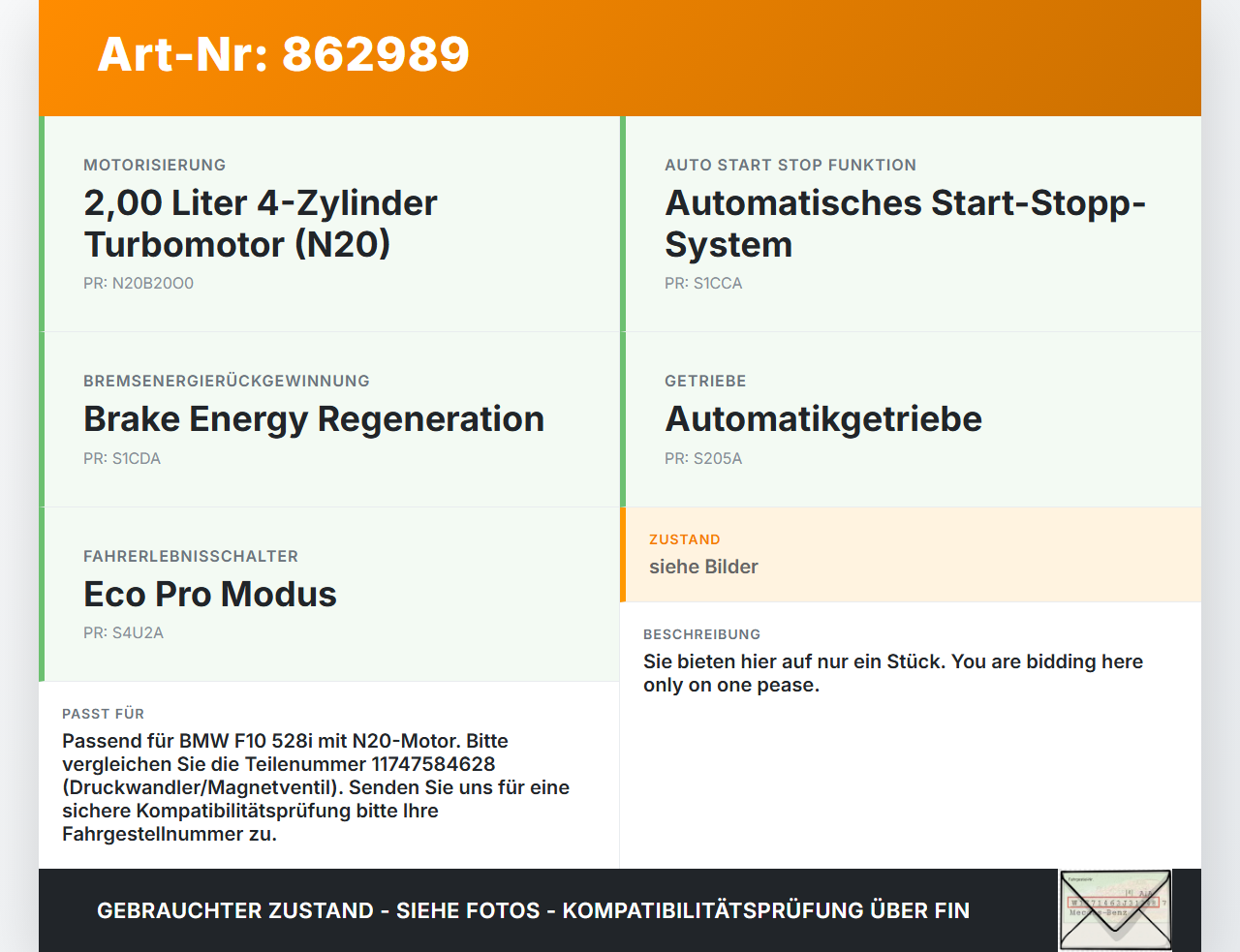 BMW F10 528i 10-13 2,0 180KW Magnetventil 1 BMW F10 528i 10-13 07.10.2011 7626351 11747626351 7584628... Vorschau 3