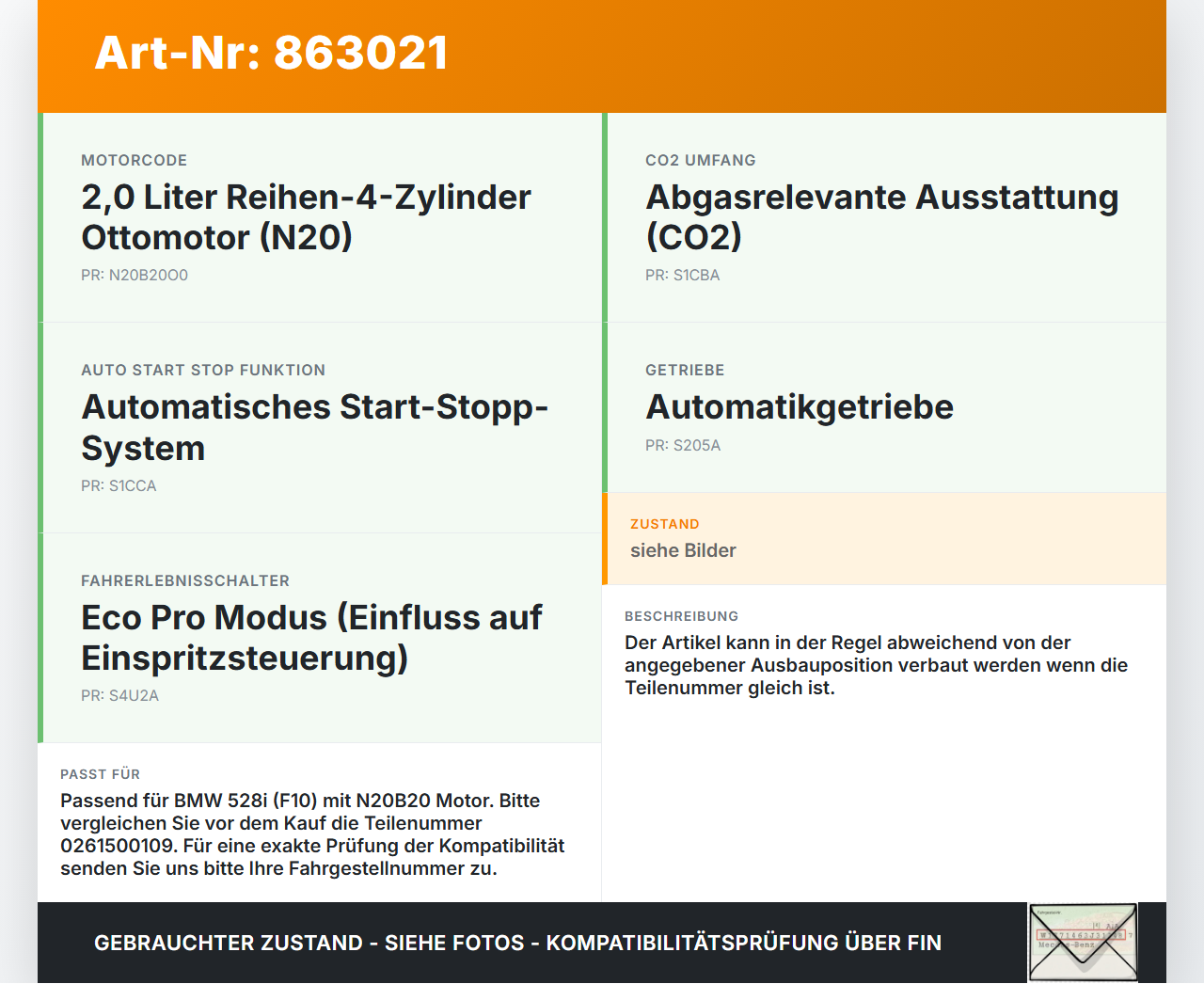 BMW F10 528i 10-13 2,0 180KW Injektor Einspritzdüse Zyl.4 BMW F10 528i 10-13 07.10.2011 7597870 13647597870... Vorschau 3