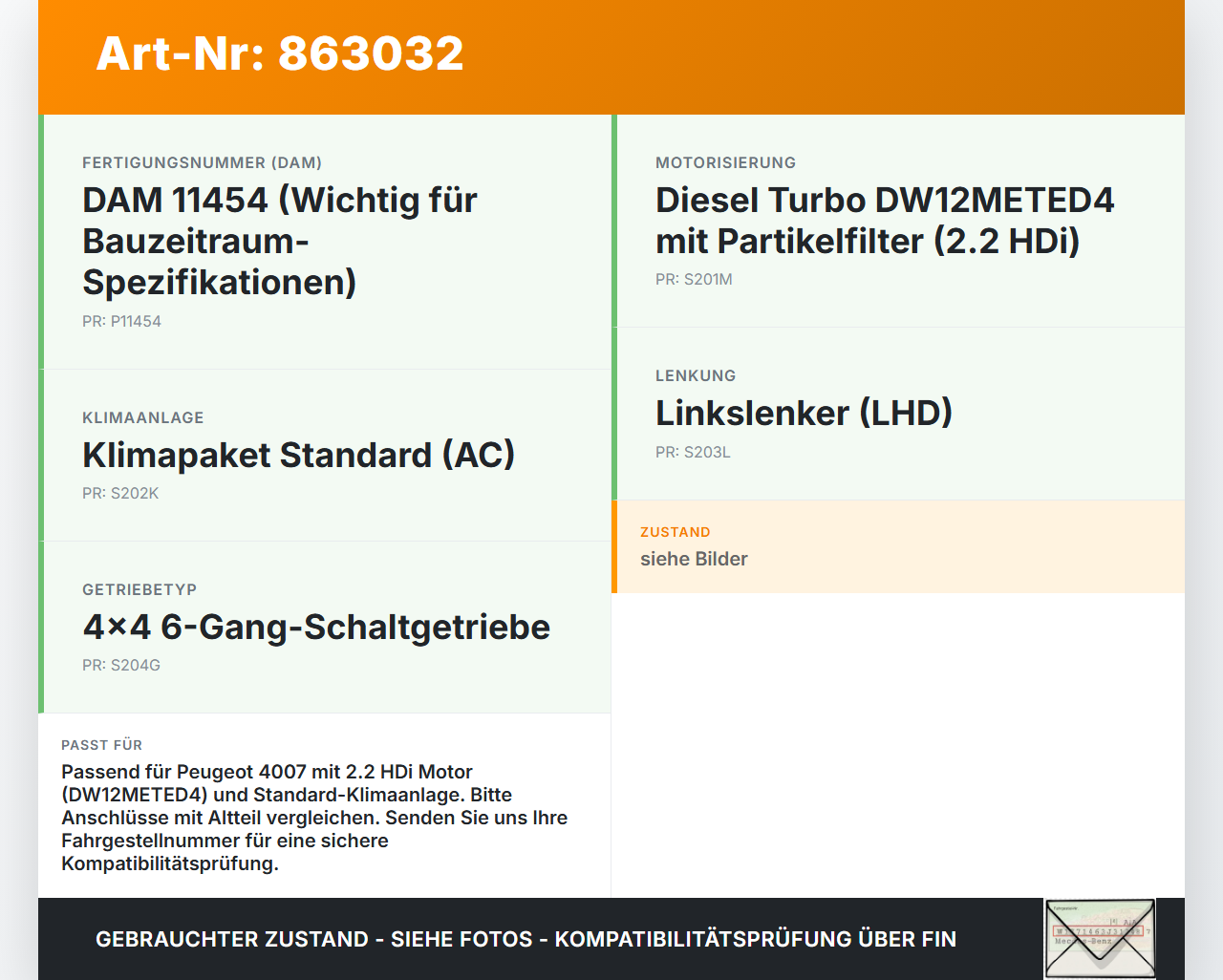 Peugeot 4007 GP 07-12 Kondensator Klimakühler AC Peugeot 4007 GP 07-12 01.12.2008 6455FA gebraucht Vorschau 3