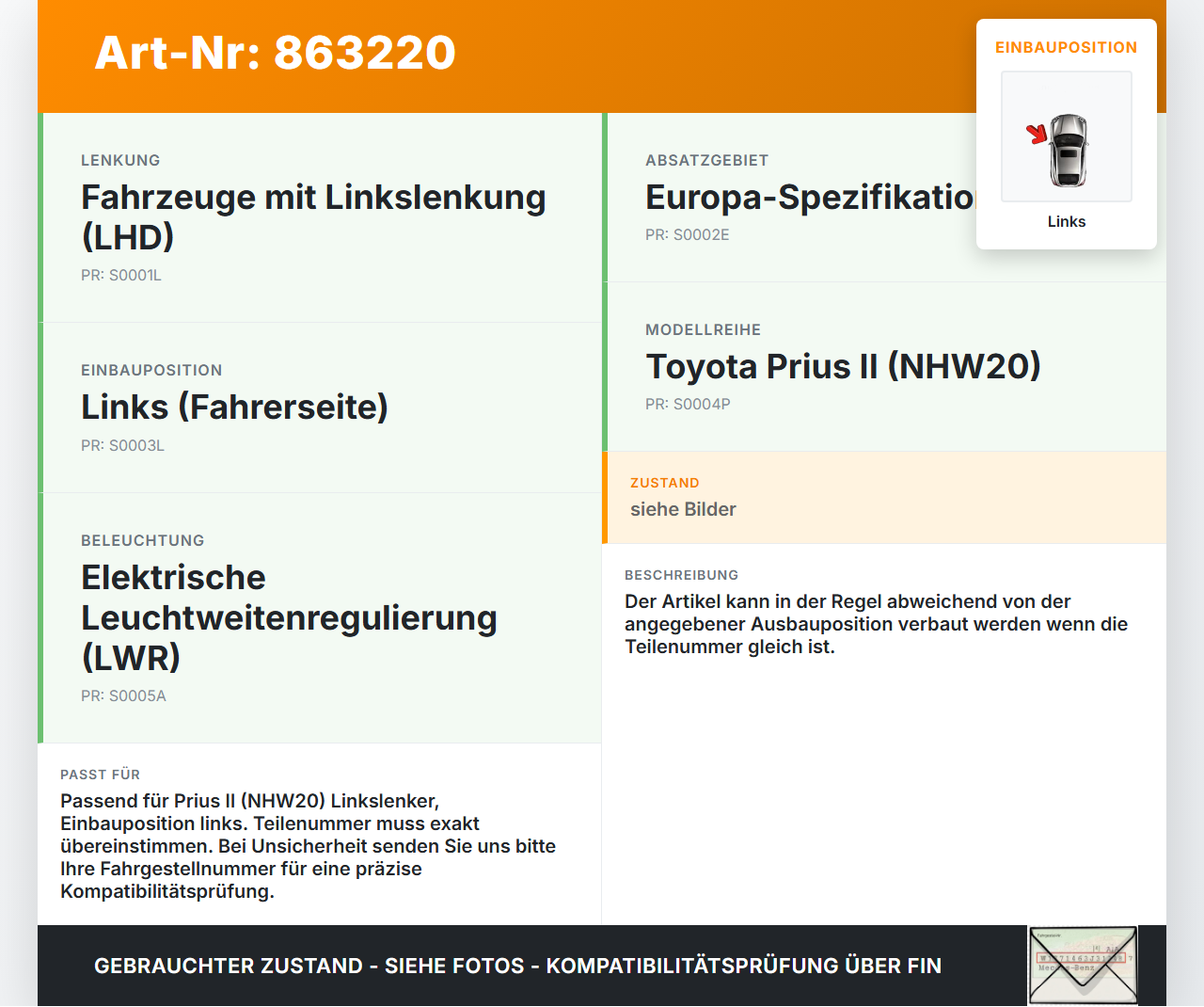Toyota Prius II 05-09 Stellmotor für Scheinwerfer LWR Links Toyota Prius II 05-09 23.03.2005 gebraucht Vorschau 3