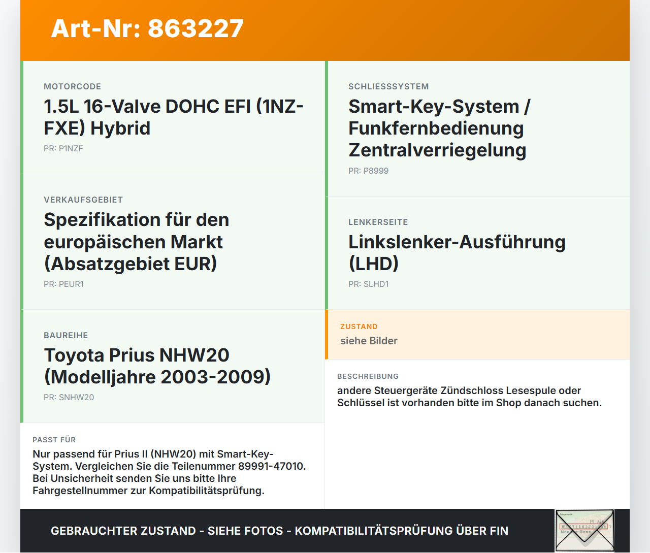 Toyota Prius II 05-09 SG Steuergerät für ZV Zentralverriegelung Toyota Prius II 05-09 23.03.2005 8999147010... Vorschau 3