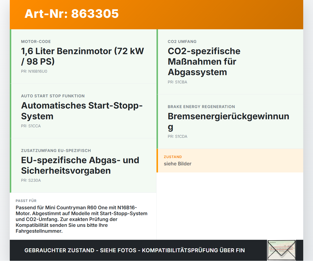 Mini Countryman One R60 10-16 1,6 72KW Katalysator Kat Vorkat mit Abgaskrümmer Mini Countryman One R60 10-16... Vorschau 3